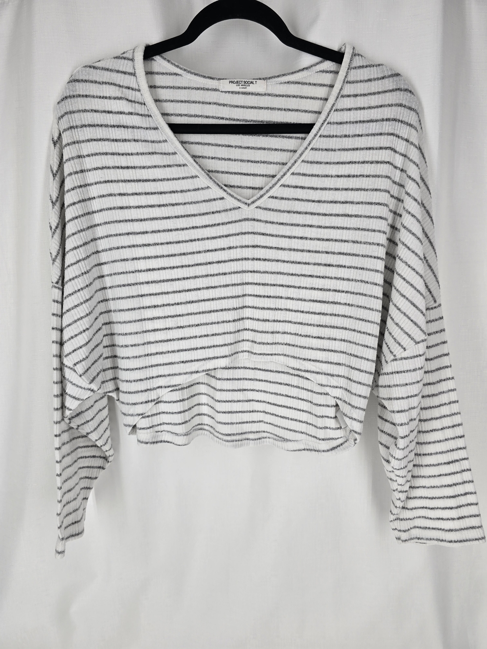 Project Social T White V-Neck Striped Long Sleeve Top